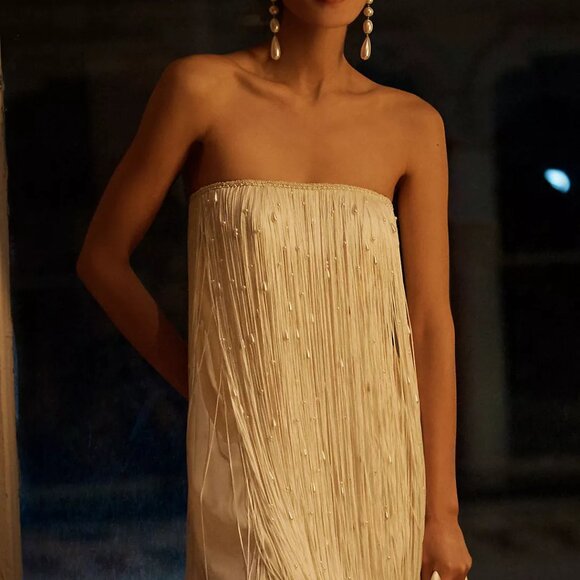 Dresses Bhldn Emmeline Strapless Pearl Fringe Mini Dress Size M Poshmark